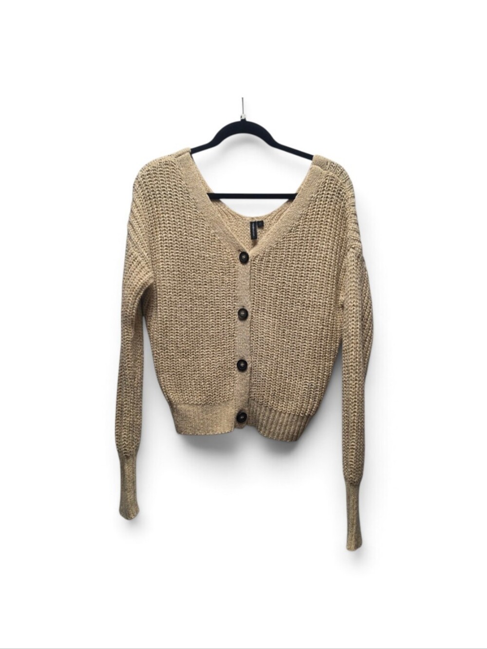 Moon & Madison Chunky Knit V-Neck Cardigan - Beige